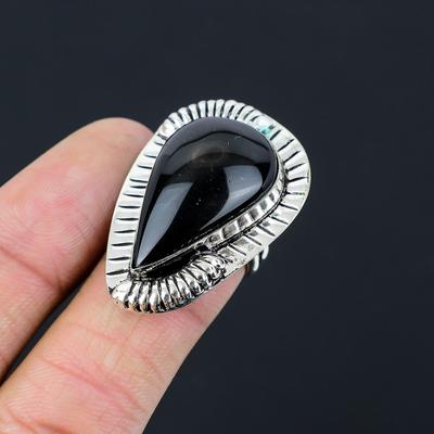 Halloweenový výprodej Stříbrný prsten s přírodním obsidiánovým okem Statement Boho Velikost 6.5