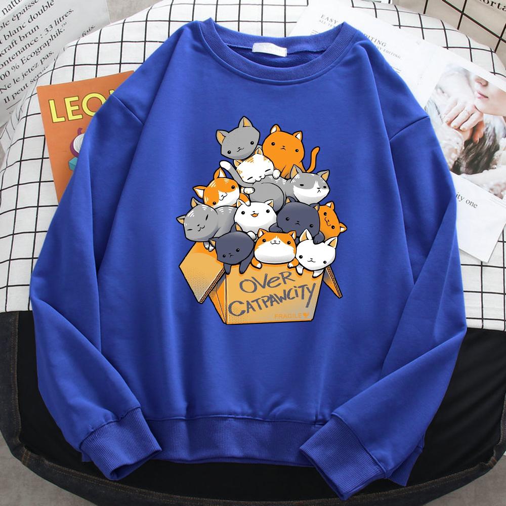 Autumn Casual Woman Pullover Many Cats Gathered In Printing Hoodies Comfortable Sweatshirt Crewneck Loose Female Clothes