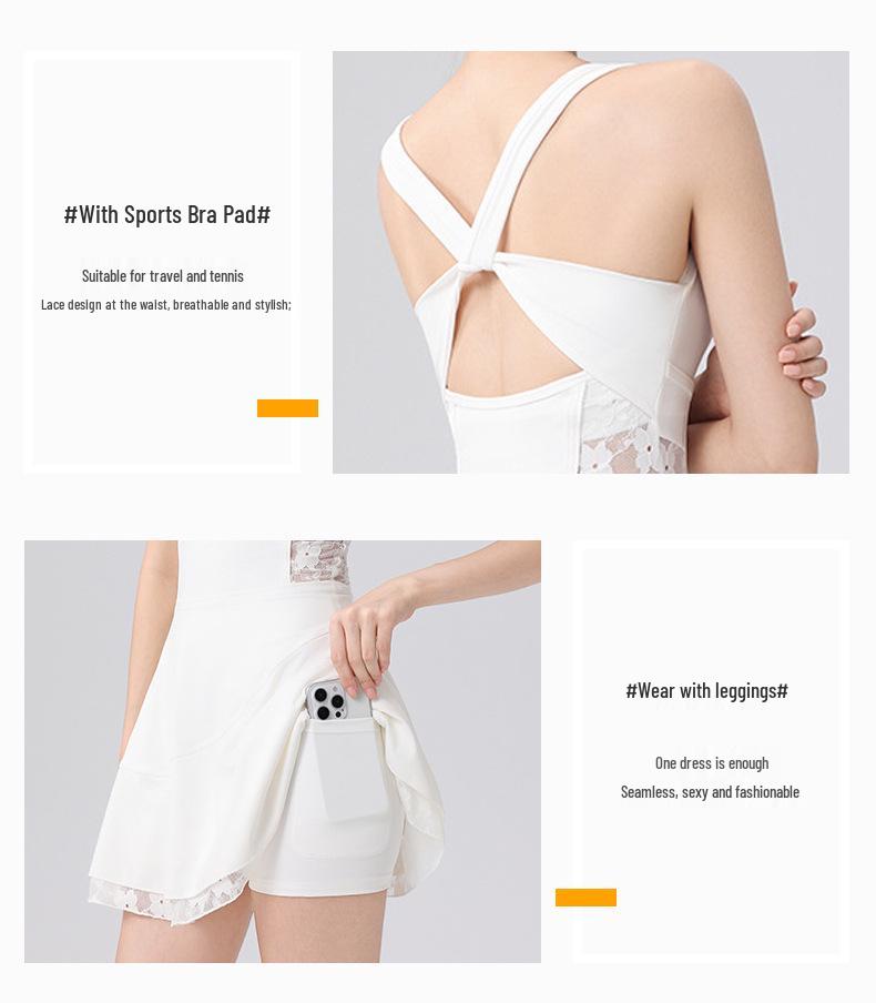 High-Waist Lace Tennis Dress with Chest Pads & Tummy Control