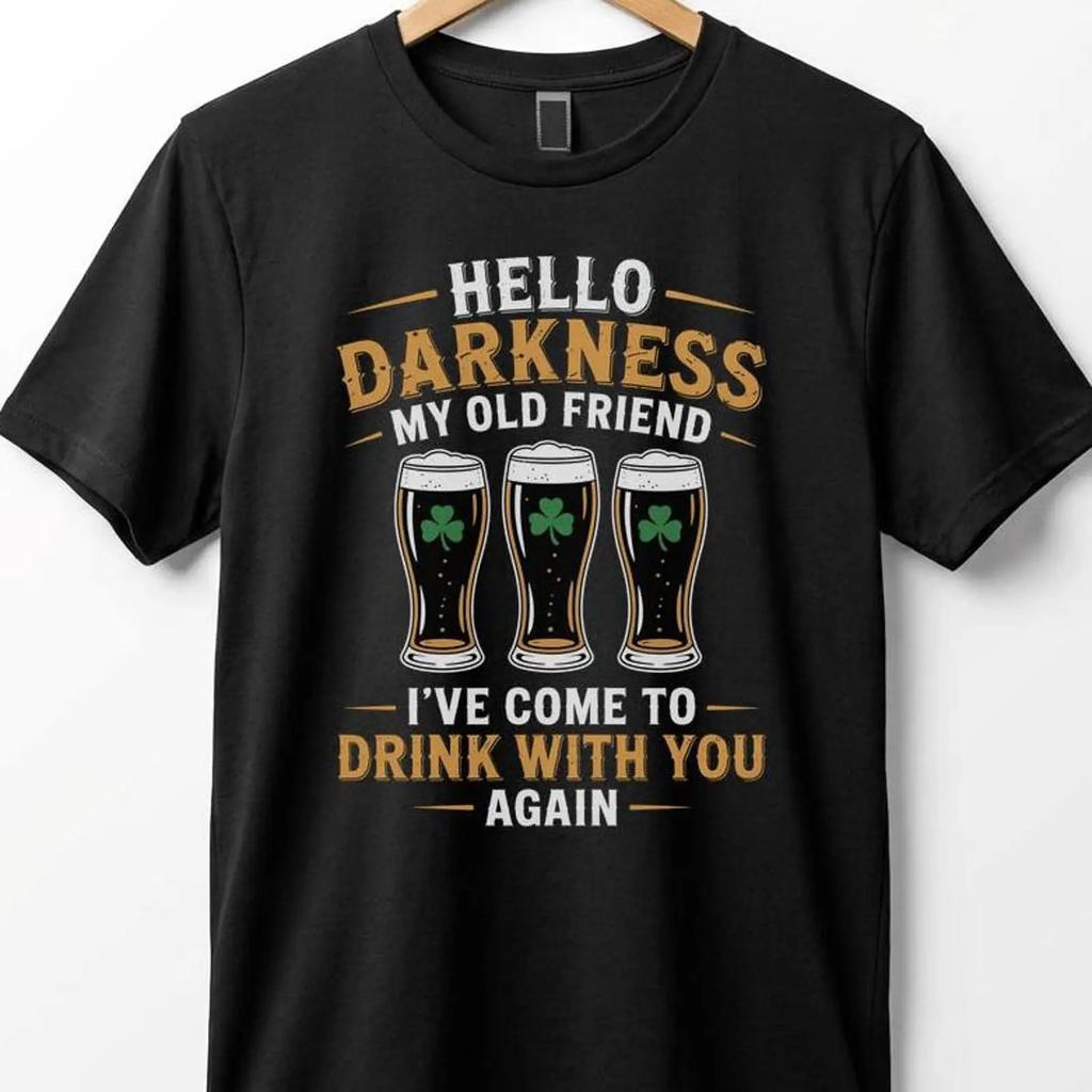 Hallo Dunkelheit Mein Alter Freund Bier Stout T-Shirt St. Patrick's Day Kleeblatt Glas Vintage Atmungsaktiv Weich Bequem Mann