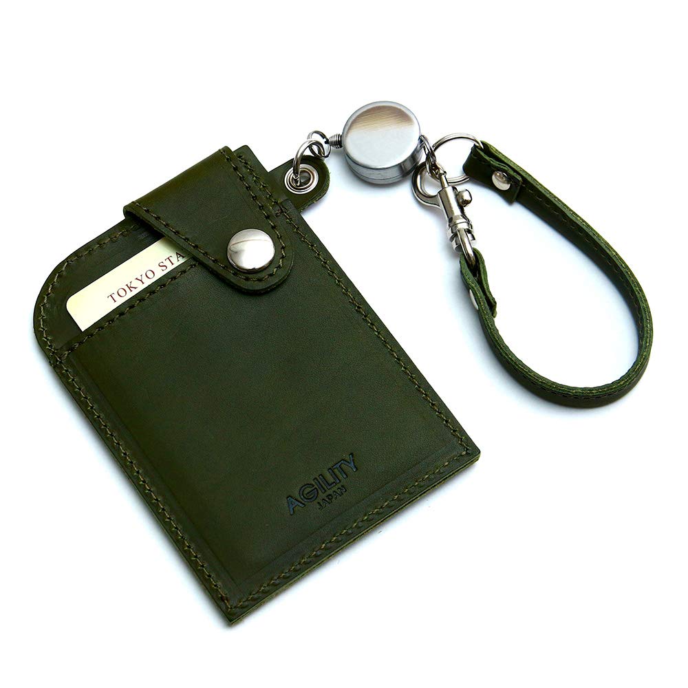 AGILITY affa "Seek" Pass Case with Reel, Holds 2 IC Cards, Genuine Leather, Made in Japan