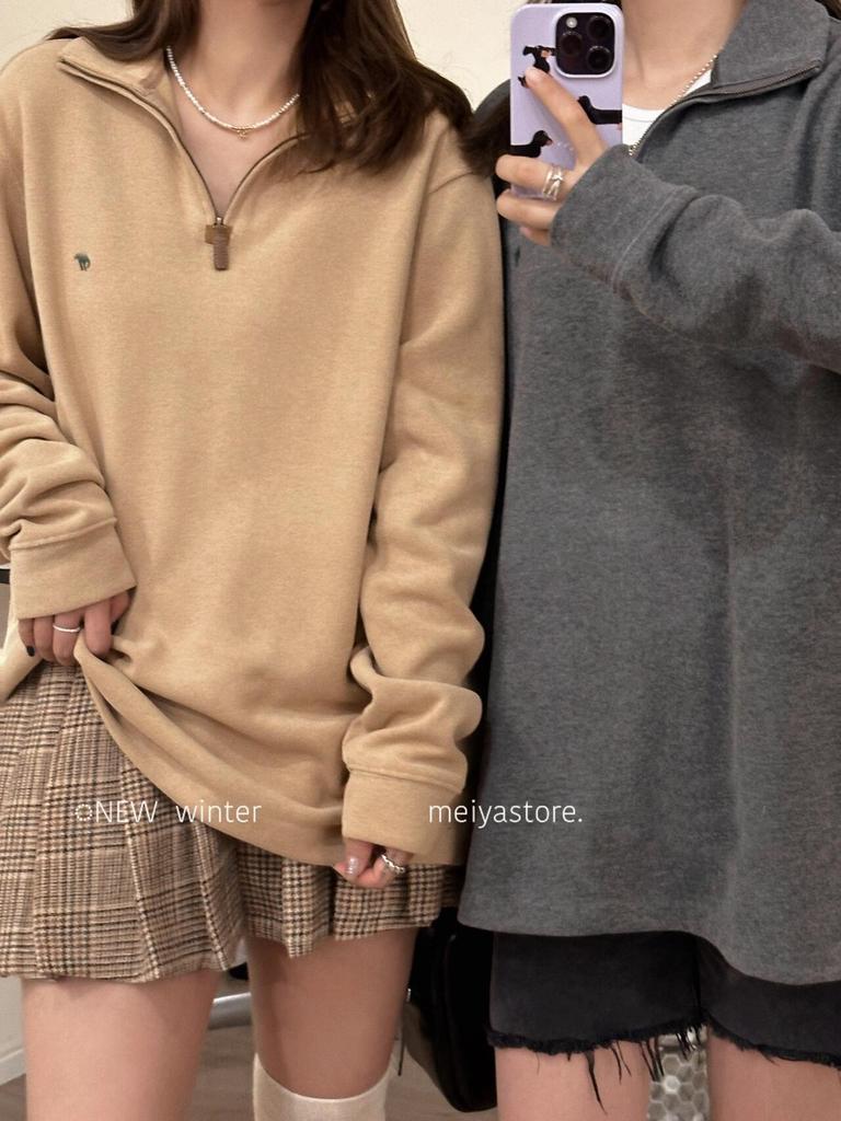 RL Ralph Lauren Herren- & Damen-Sweatshirt mit Pony-Logo und halbem Reißverschluss - Langärmlig, Umlegekragen, Lockere Passform, Amerikanischer Retro-Stil.