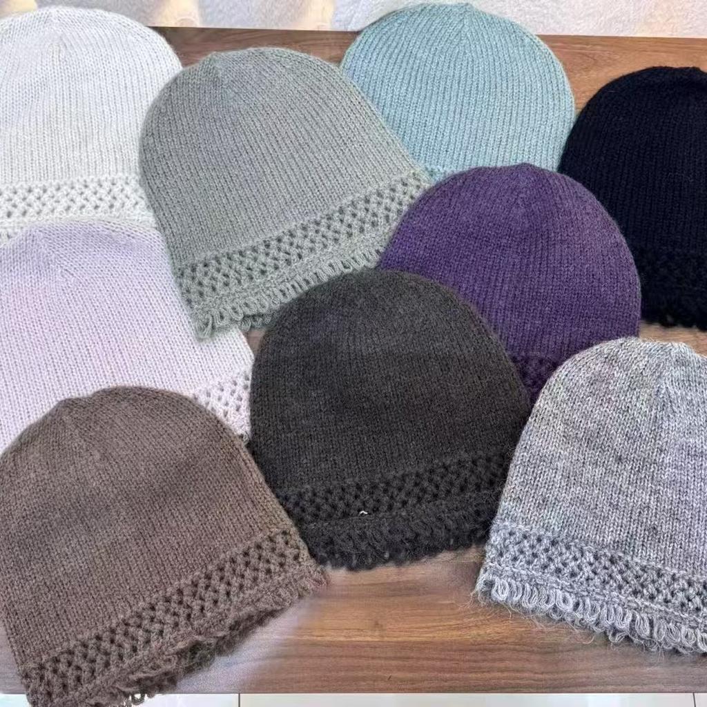 Warm Bag Head Hat Women's Autumn and Winter New Versatile Face Small Pullover Hat Knitted Wool Hollow Cold Hat