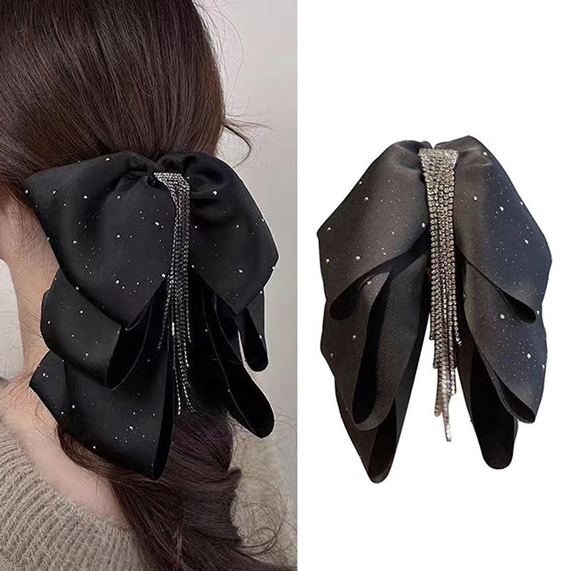 Elegant  Tassel Black Three Layer Bow Hair Claw For Women Sweet Headband  Hair Accessories