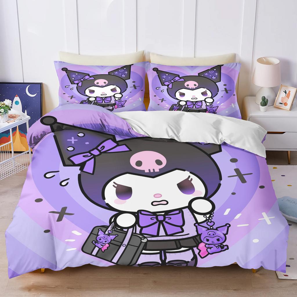 Sanrio Kuromi Comforte Bedroom Printed Cartoon Quilt Cover Bedding Set With Pillowcase Suitable For Children And Adults