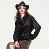 ChuYu Women's Shirt-Style Belted Faux Leather Utility Jacket