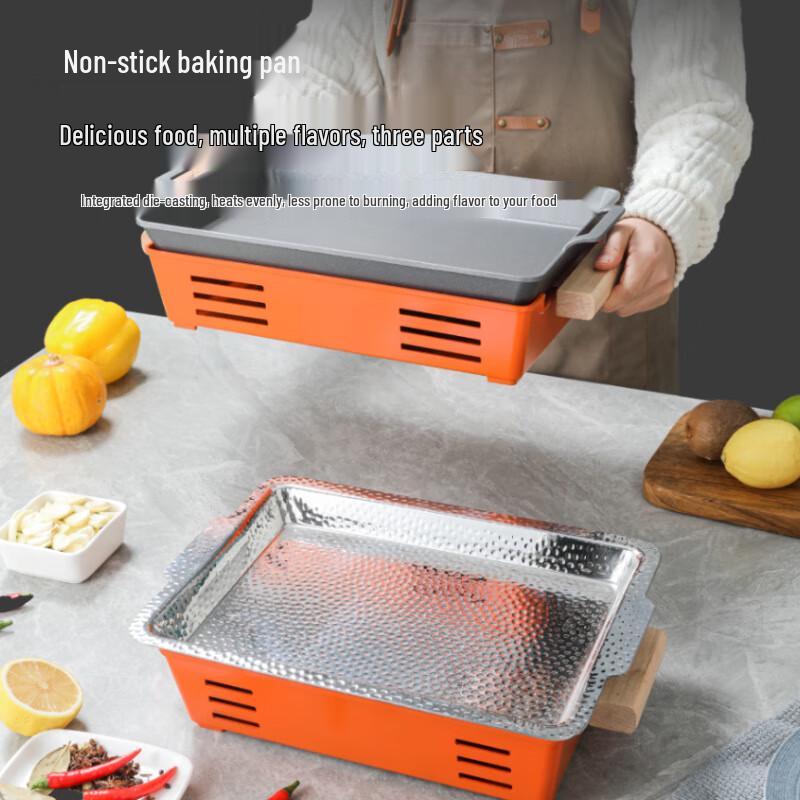 ZISIZ Commercial Aluminum Non-stick Grill Fish Pot