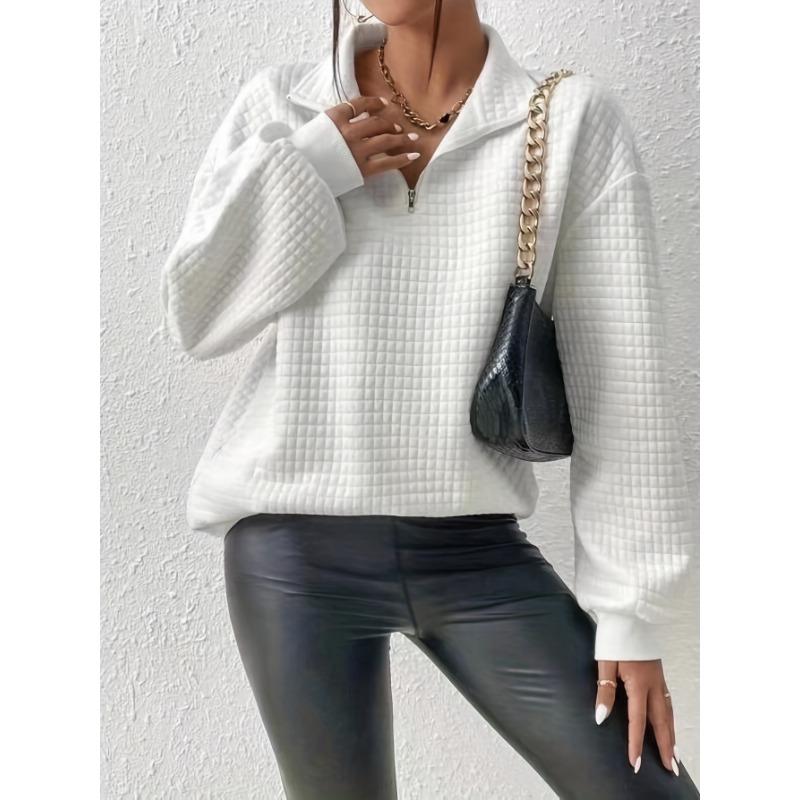 Mikina pulovr se čtvrtinovým zipem s vaflovou mřížkou, ležérní mikina s dlouhým rukávem a klopou na podzim a zimu, dámské oblečení