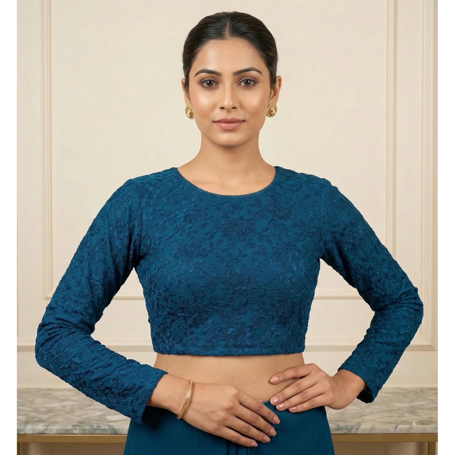 Women Round Neck Full Sleeves Blouse Indian Beautiful Party Wear Readymade Choli