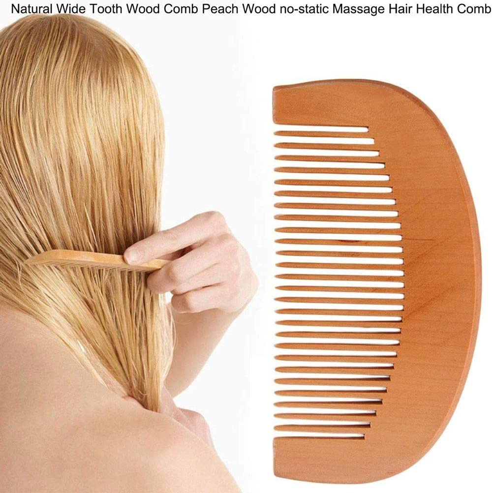 Premium Wooden Hair Natural Peach Scalp Coarse Gift for Men and Women Comb, Wood, Massager, Anti-Static, Teeth, Half-Moon Shape, Unisex, (Type C)