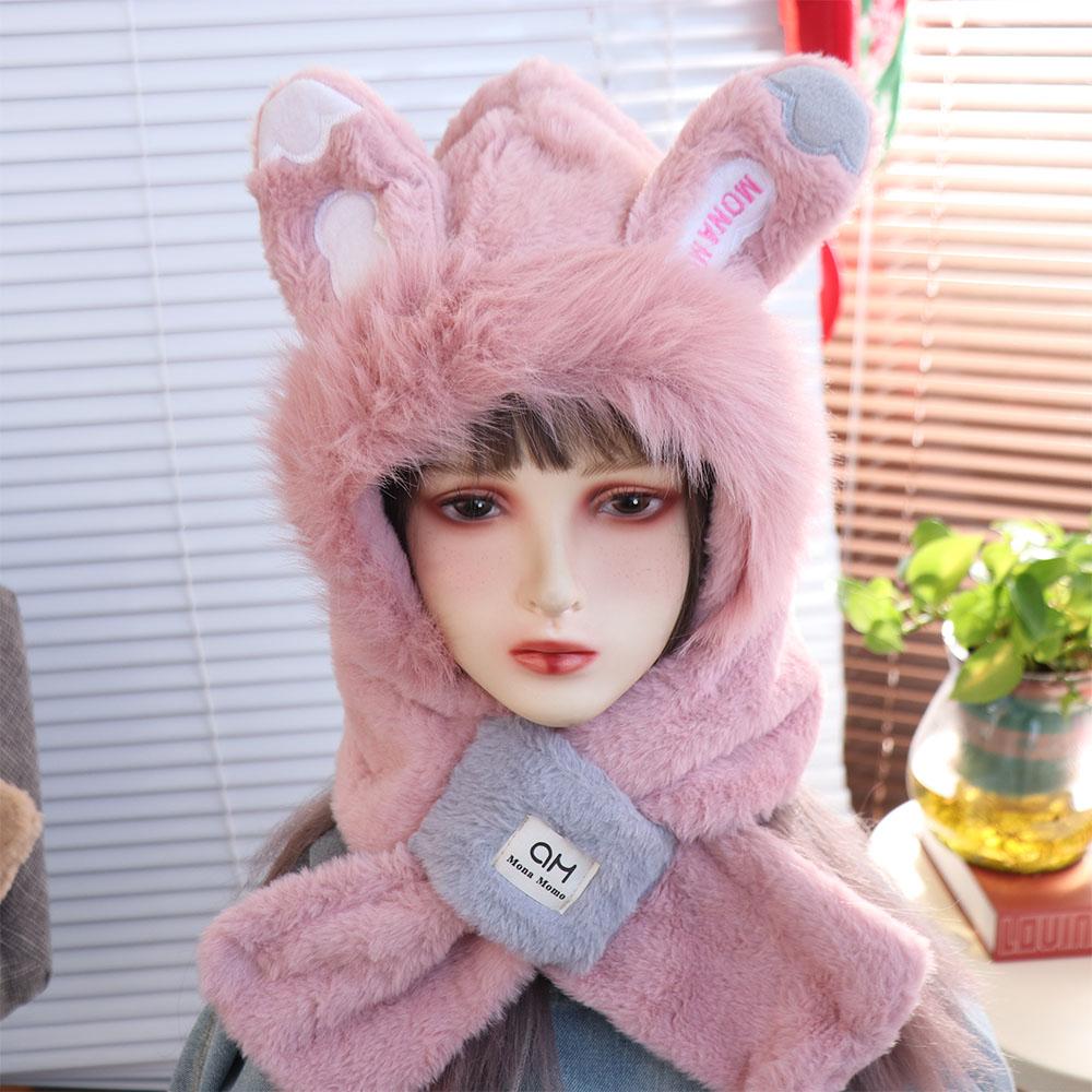 Ear Protection Winter Beanie Winter Fluffy Hat Leisure Bib Scarf Hat  Streetwear