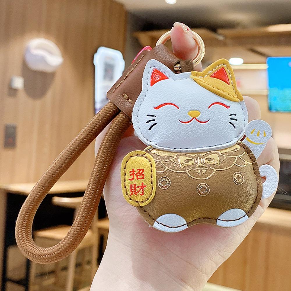 Cartoon Pu Leather Fortune Cat Keychain Fortune Horse Year Pendant Kawaii Car Keychain  Home Decor
