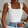 Tank Tops Frauen Quadrat Kragen Solide Stricken Casual Grundlegende Sommer Gerippte Schlanke Rüschen Tops Frauen