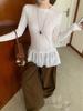 Women's French Lace Patchwork Long Sleeve Ruffle Turtleneck for Fall/Winter Layering