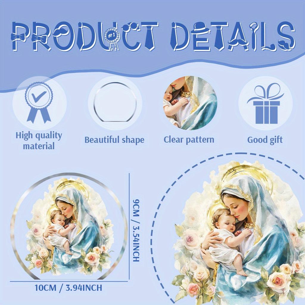 1pc Virgin Mary and Young Jesus Acrylic Decorative Sign - Serene Religious Art with Garland, Perfect for Home, Office Desk, Holiday Gift, Housewarming