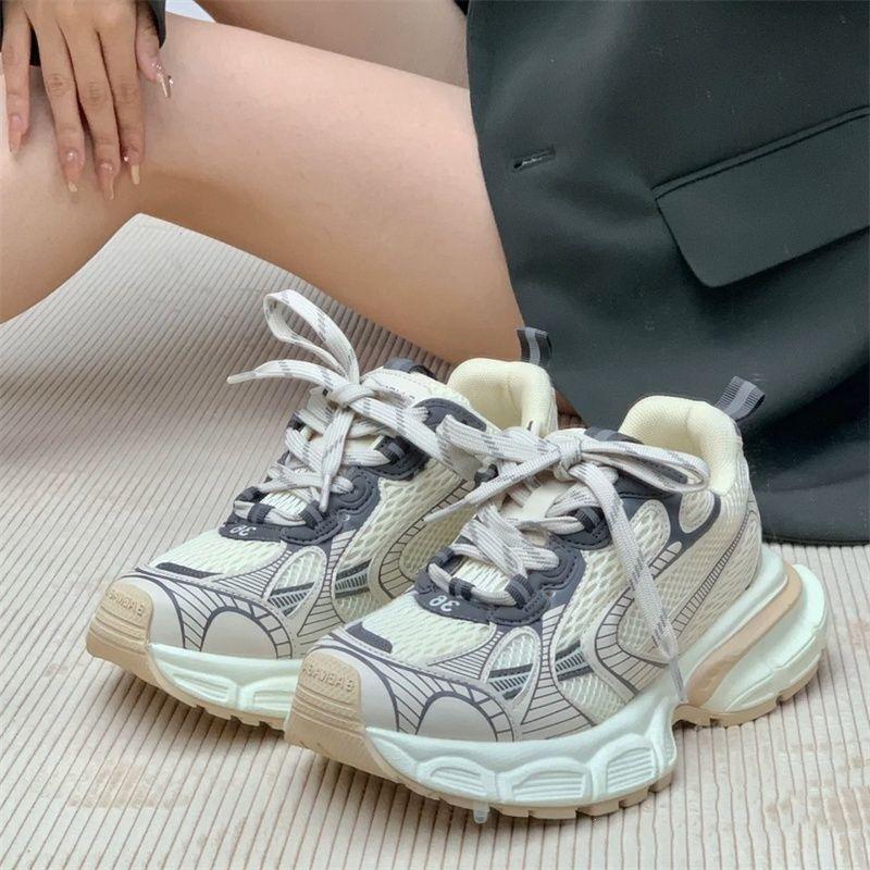 Thick-soled women's autumn mesh breathable casual sports versatile high-end dad shoes