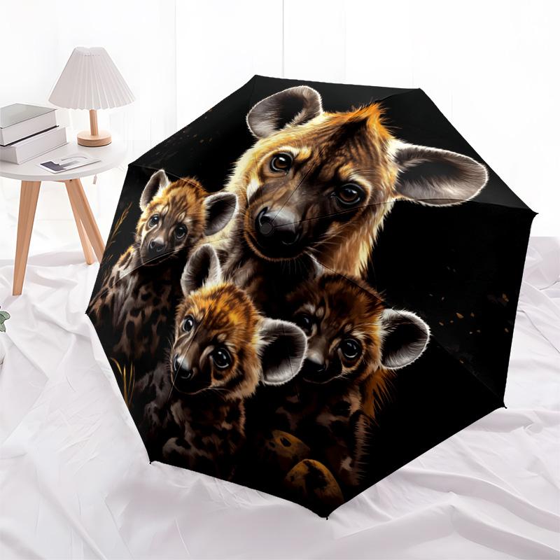 

Hyena Family pattern, automatic folding umbrella, portable and foldable design, 8 ribs, a Christmas or birthday gift.