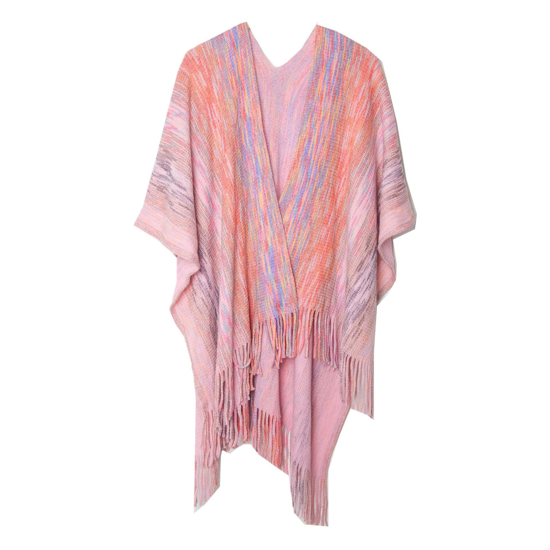 Foreign trade gradual change color cross tassel knitted shawl European and American spring and autumn winter acrylic new women s high-end cape 165cm