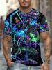 Print Short-Sleeve T-Shirt - Robot Glowing Pattern Unisex Style, Polyester Fiber Breathable Comfortable Men'S Fashion Casual Round Neck Print T-Shirt,