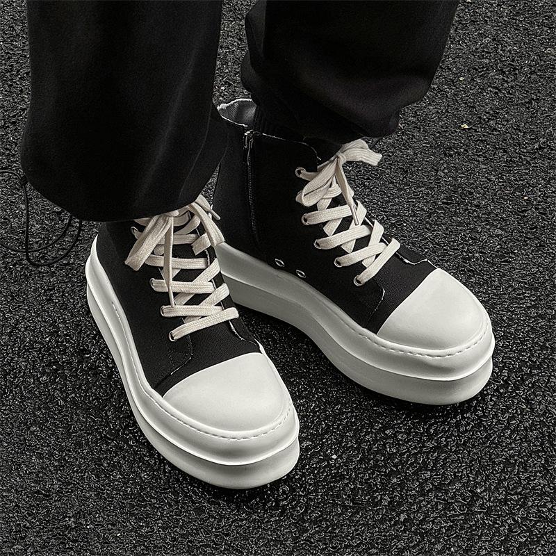 mens casual breathable platform boots lace-up canvas flats shoes cowboy ankle boot street style youth stylish short botas hombre