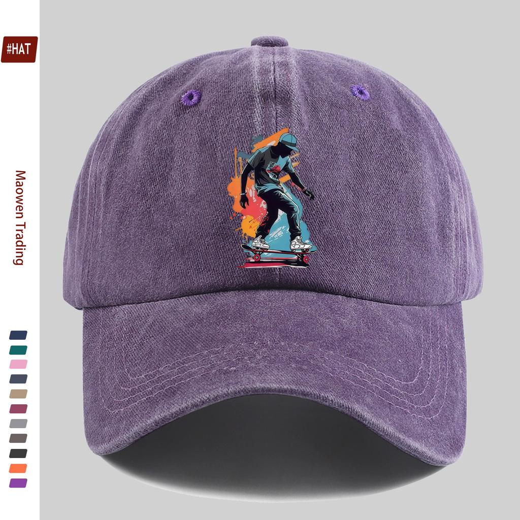 Pc Pcs Adjustable Trucker Cap with Skateboard Character Graphics Vintage Washed Baseball Hat Suitable for Men Women Light