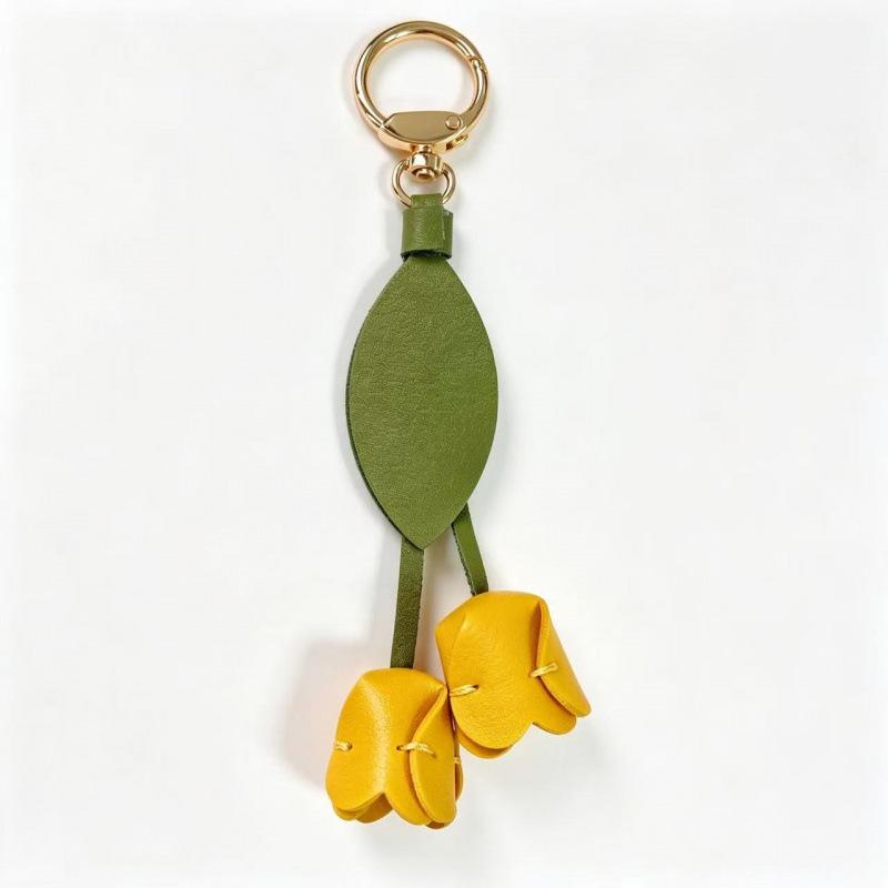 Tulip Pendant Leather Keychain - Flower Charm for Bags