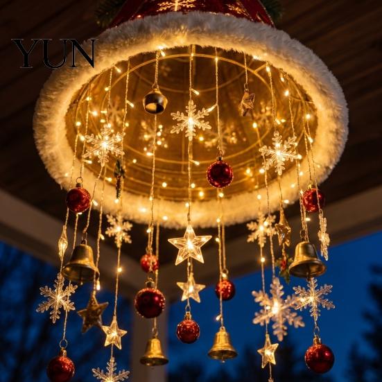 Staggered Light Pendant Lighted Christmas Ceiling Hanging Decor, Pre-Lit Tree Bell with LED Warm LED, Porch Doorway Holiday Ornament, Indoor