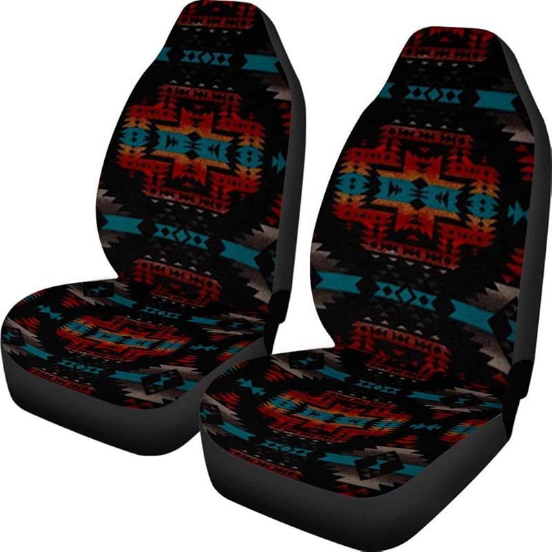 Dreaweet Navajo Print Car Seat Covers for Men Women Southwest Pattern Front Seat Protector Cover Full Set of 2pc Universal Size for Car, Truck or