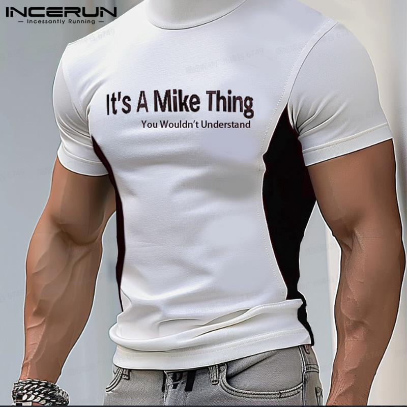 INCERUN Men Mockneck Short Sleeve Tops Casual Fitted T-shirts