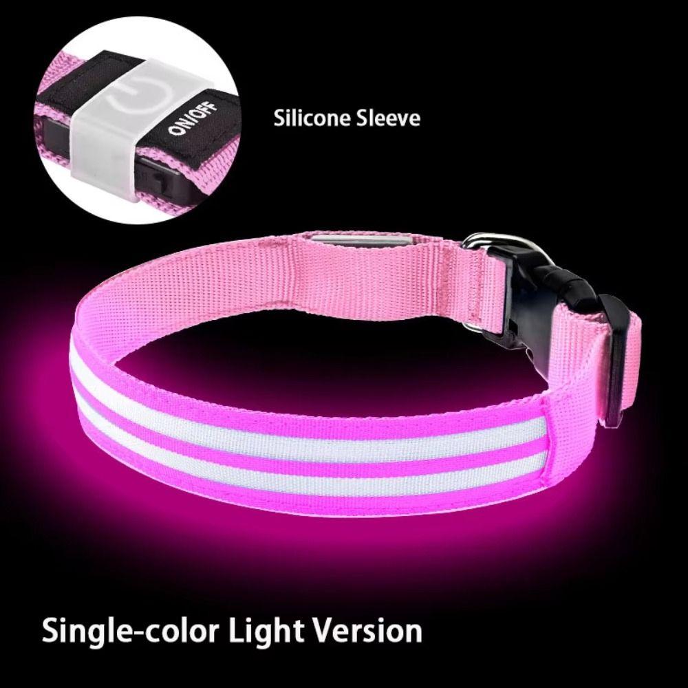 Adjustable LED Glowing Dog Neck Ring Nylon Material Night Safety Buckle Chain Small Dog