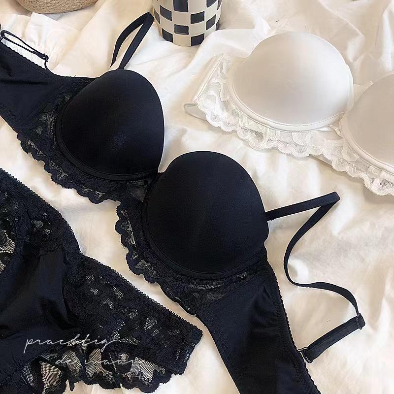 Set Sutien Push-Up Neted din Dantelă Franceză, Confortabil Respirabil cu Bretele Detașabile, Set Minimalist de Lenjerie Intimă pentru Femei