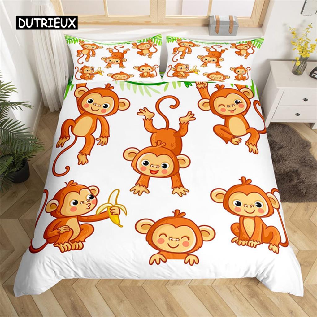 Kinder Affe Bettbezug Niedliches Cartoon Tier Bettwäscheset Lieblicher Kleiner Affe Bettdeckenbezug Für Jungen Mädchen Kinder Schlafzimmer Deko