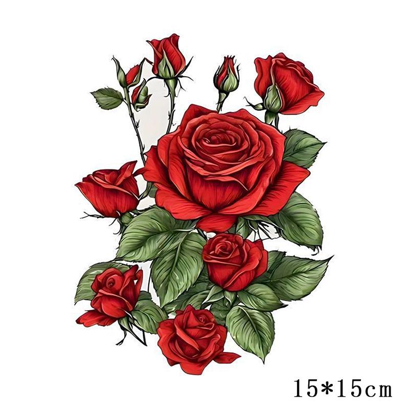 1Pcs 15x15cm Red Rose Romantic Toilet Sticker, Bathroom Living Room Cabinet Refrigerator Home Decoration Decal