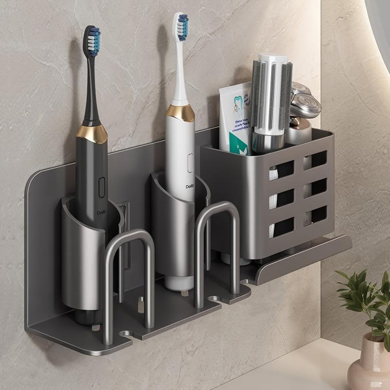 1pcs Aluminum Wall-Mounted Electric Toothbrush Holder with Toothpaste Razor Stand Bathroom Organizer No Cup No Electricity