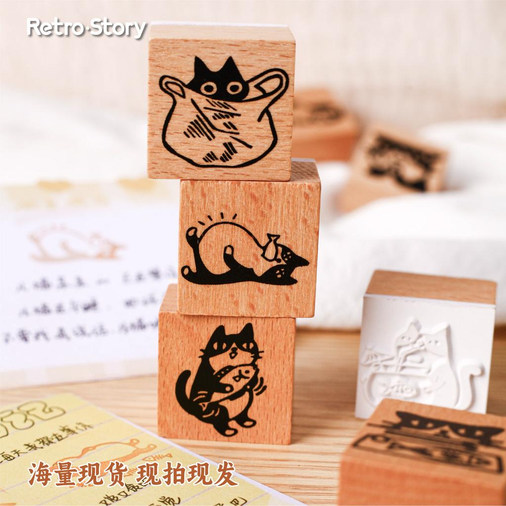 1pc Alphabet Stamps Vintage Wooden Rubber cute pet Stamp Set Stationery Seal Stamping For Card Making Planner Scrapbook