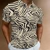 Women Short Sleeve Polo Shirt Pink Gradient Gray Leopard Spot Half Zip Lapel Top