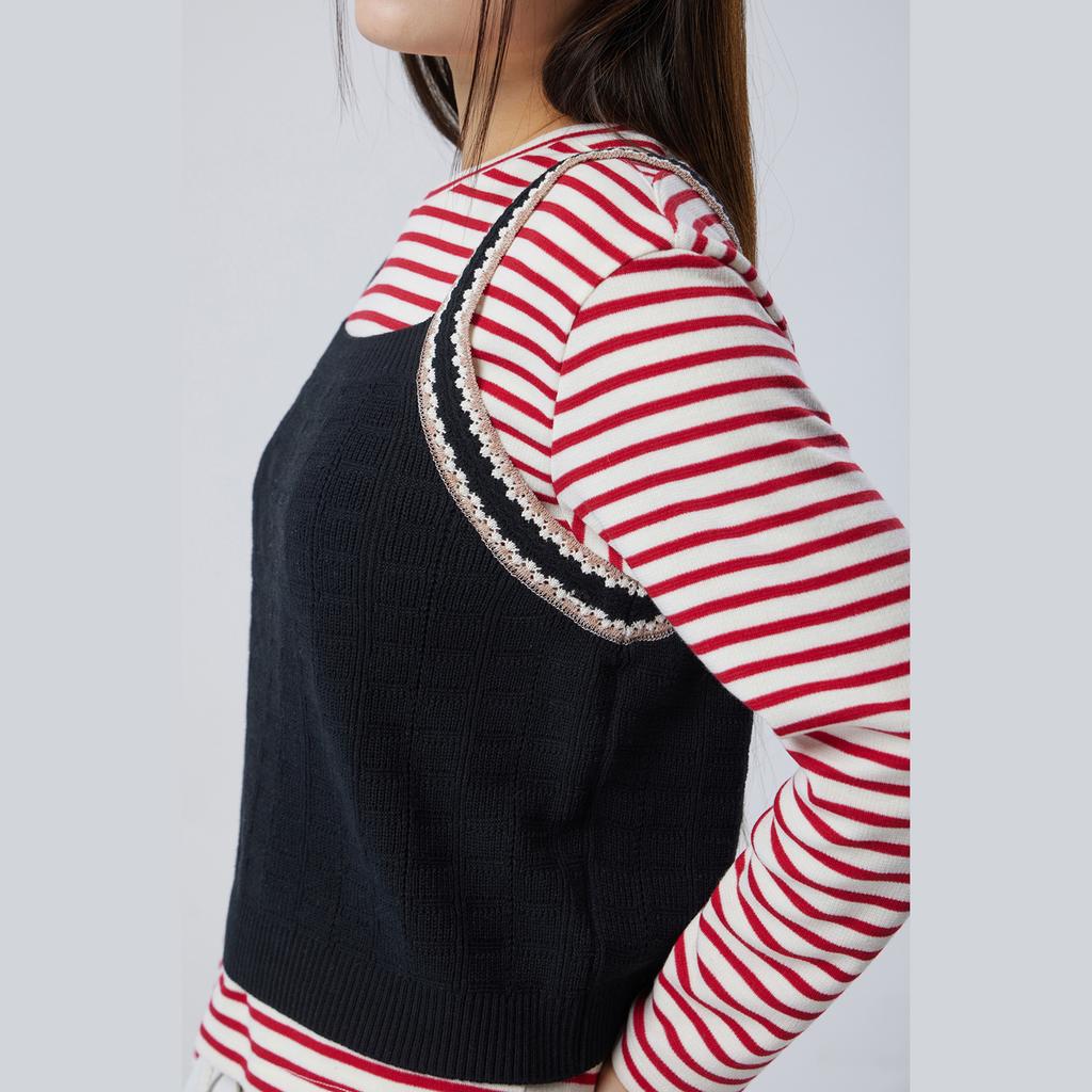 Benetong Crochet Contrast Line Knit Vest_Bakve1611Bk