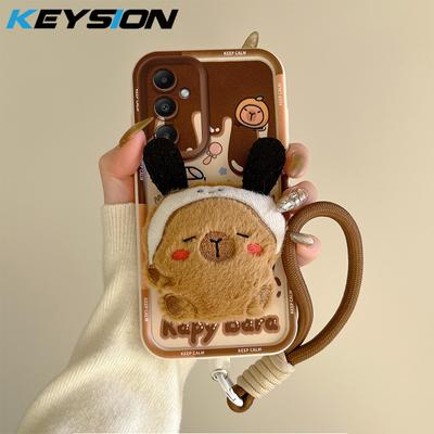 KEYSION Cute 3D Cartoon Plush Case for Samsung A54 5G A34 A24 A14 with Lanyard Silicone Shockproof Phone Cover for Galaxy A04S