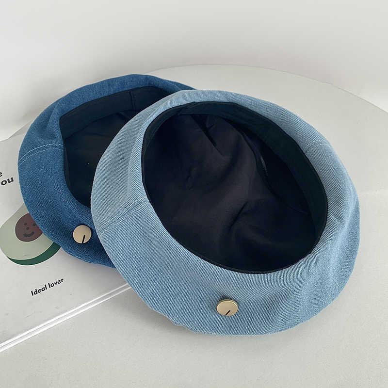 Autumn and winter hats women's big head circumference shows the face small painter hat sweet versatile beret washed cowboy hat