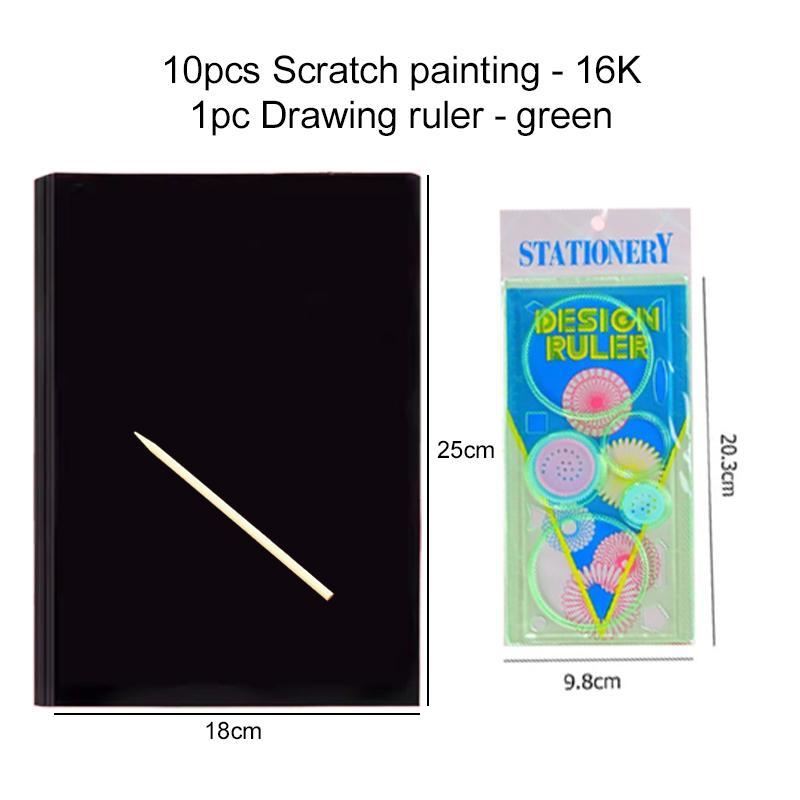 10PCS Scratch Paper Notebook Black DIY Rainbow Art Paper Template Card Neon Scratch Book with Wood Stick Student Rewards TMZ