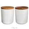 LOLO Vorratsbehälter Greige Grau 500ml Dose Keramik Hergestellt in Japan Teak Konvexes Dosen-Set Salz Zucker (Weißes Set)