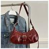 Vintage Y2k Shoulder Bag Pu Leather Spicy Girl Handbag Fashion Buckle Armpit Bag  Women