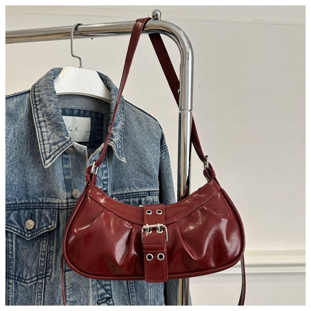 Vintage Y2k Shoulder Bag Pu Leather Spicy Girl Handbag Fashion Buckle Armpit Bag  Women