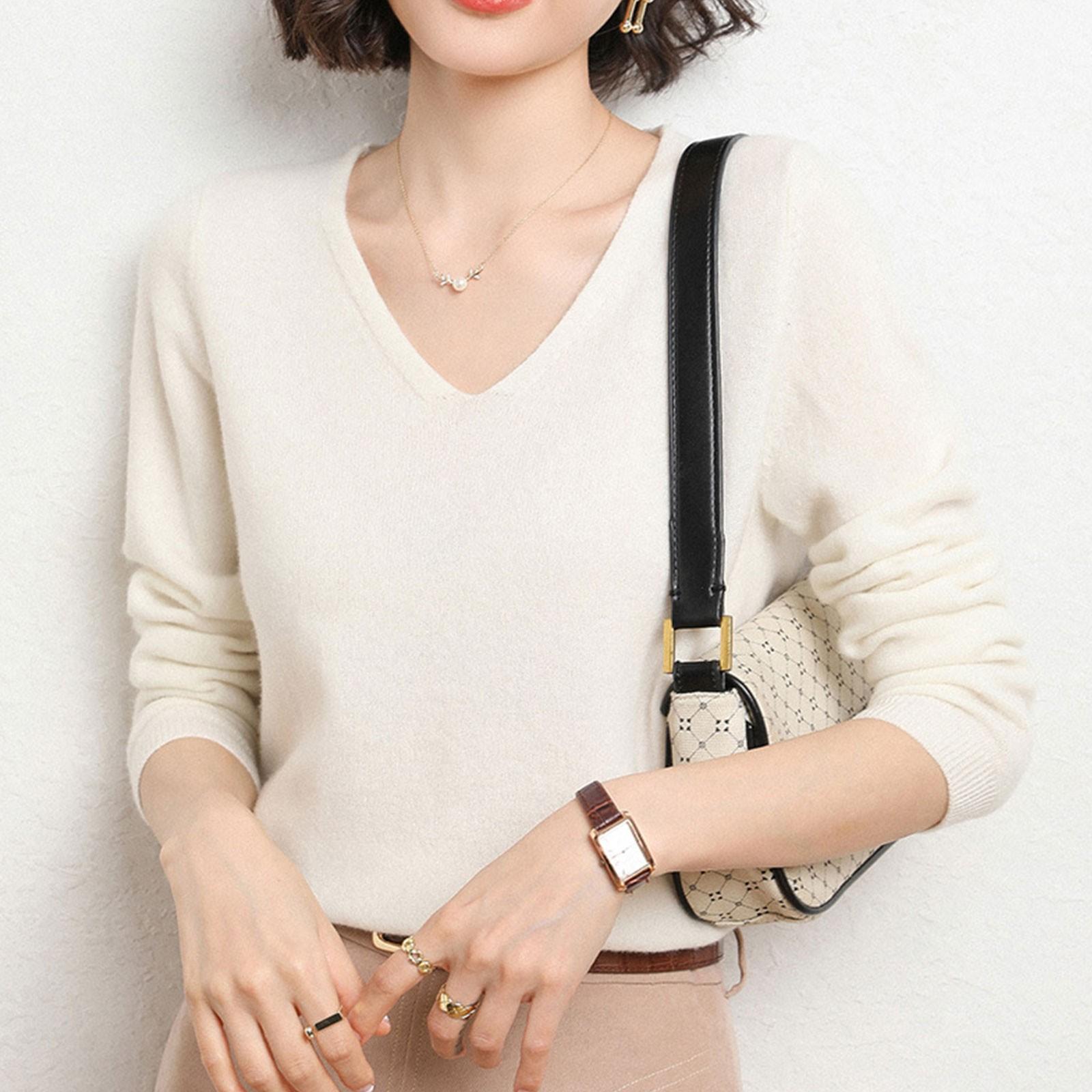 

Женский вязаный свитер с длинными рукавами и v-образным вырезом, свободный тонкий топ XXL белый