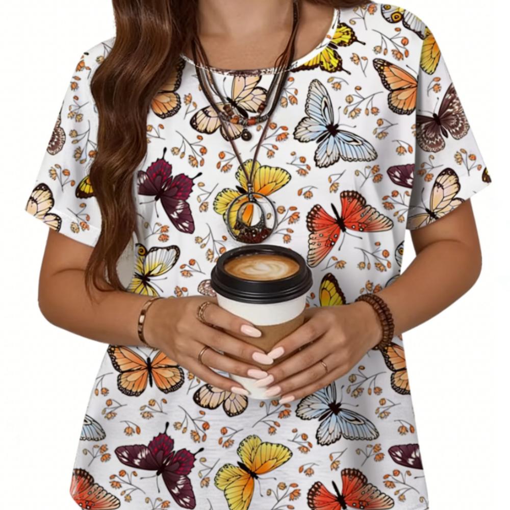 Summer Women's 3D Printed Crew Neck T-Shirt Fashion Versatile Breathable Trend Casual