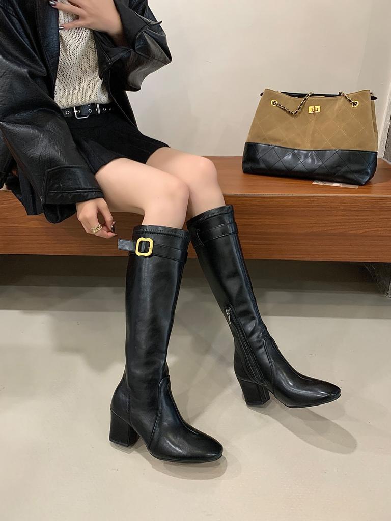 2025 Autumn and Winter New Product Metal Fasteners European and American Niche Temperament British Style Gentle Retro High Boots