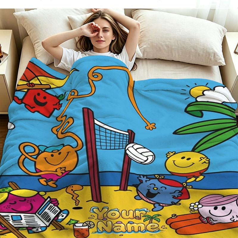 1PC Mr. Men Little Miss Custom Name Patterned Flannel Blanket Suitable For All Seasons for Home Decor Warmth and Comfort Gifts Holiday Present