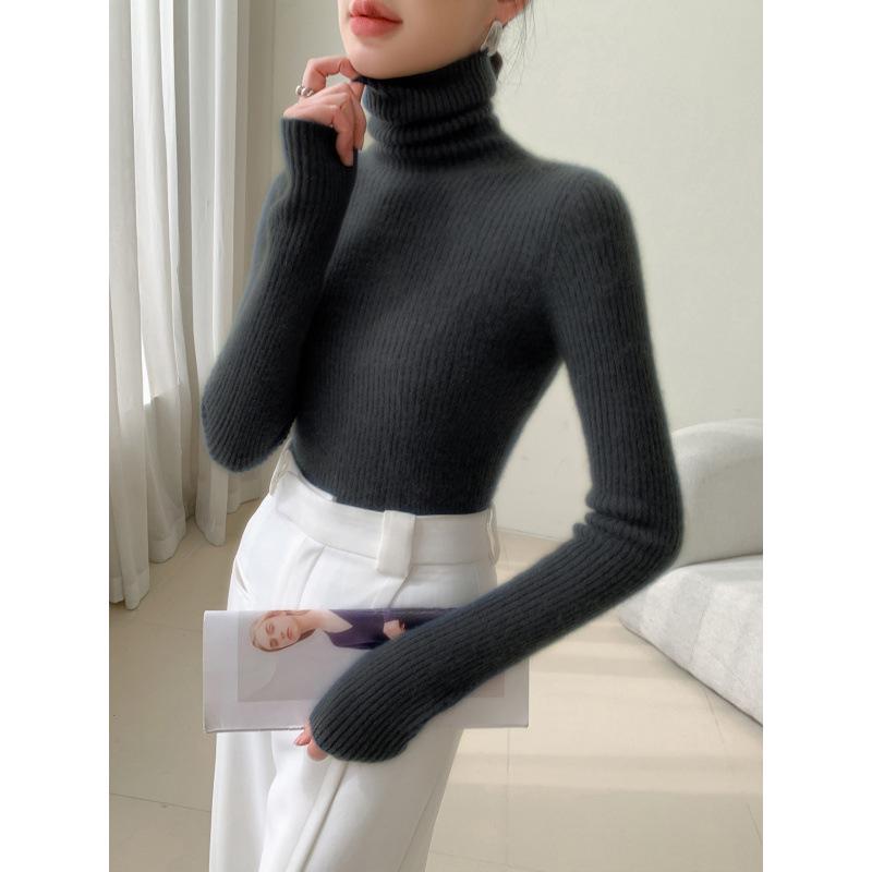 Women's Slim-Fit High-Neck Cashmere Sweater, Solid Color Knit for Layering, 2025 Autumn/Winter Arrival, Flattering Tight-Fit Design.