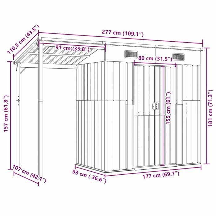 VidaXL Abri de Jardin avec Toit Prolongé, Cabane à Outils avec Poignées, Remise à Outils, Abri de Rangement Terrasse, 364526
