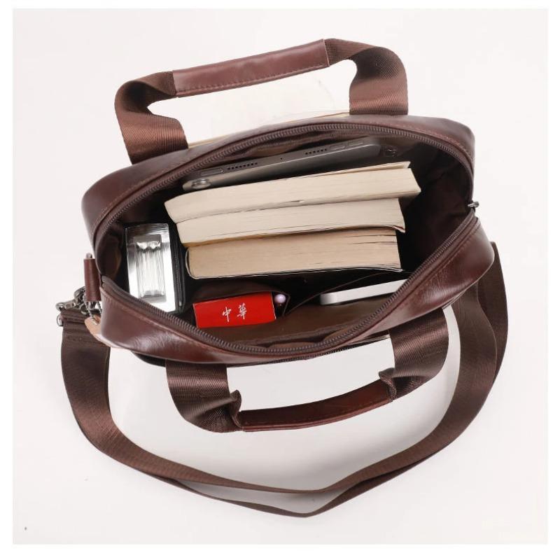 New men's handbag, 100% genuine leather shoulder crossbody bag vertical briefcase business trip messenger bag for 13.3-inch iPad